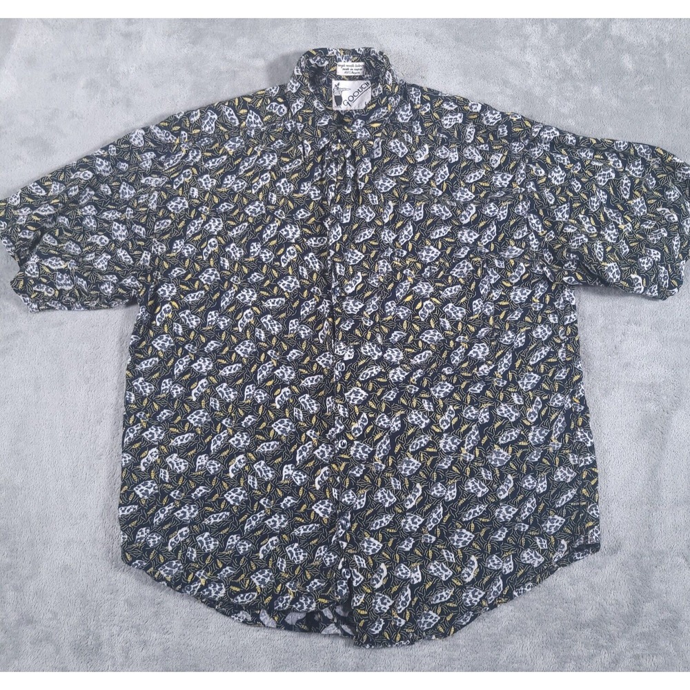 Vintage Goouch Shirt Mens Large Abstract Floral Short Sleeve‎ Button Up Nepal